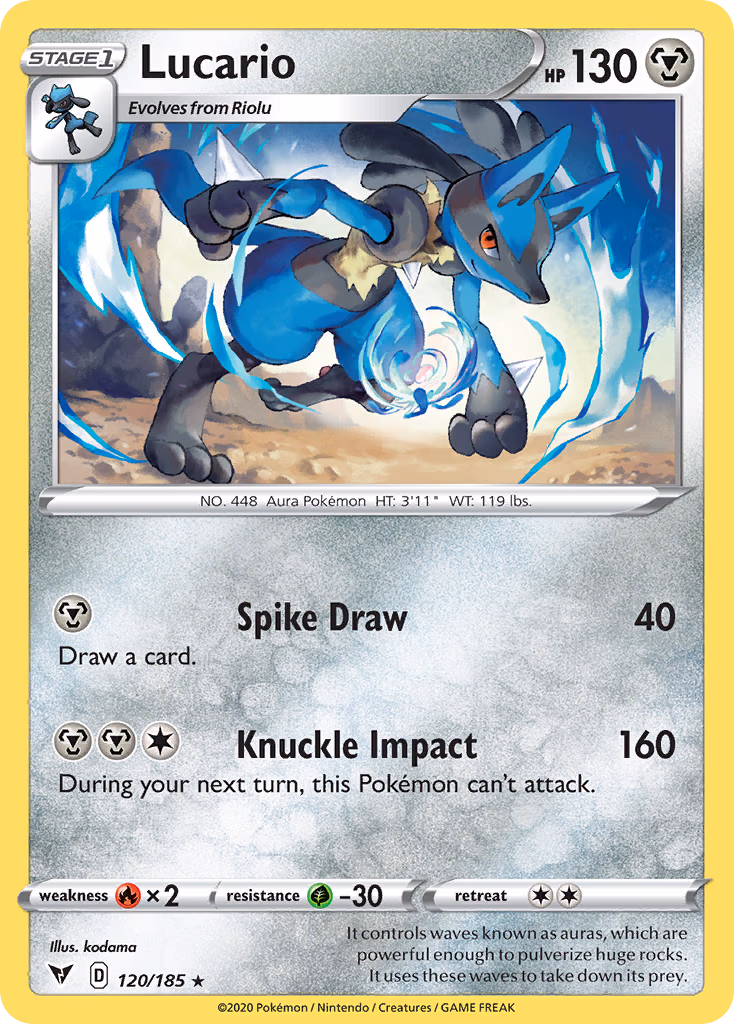 Lucario Pokemon card (120/185, Vivid Voltage)