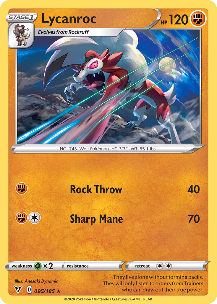 Lycanroc Pokemon card (095/185, Vivid Voltage)