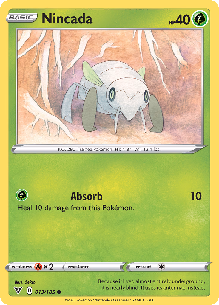 Nincada Pokemon card (013/185, Vivid Voltage)