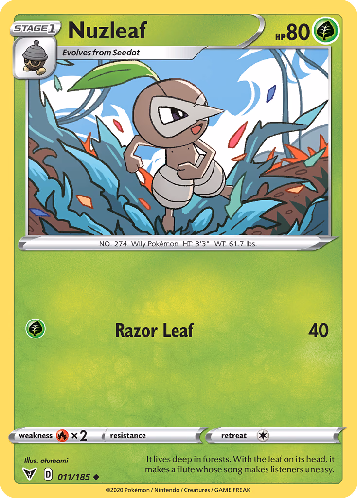 Nuzleaf Pokemon card (011/185, Vivid Voltage)