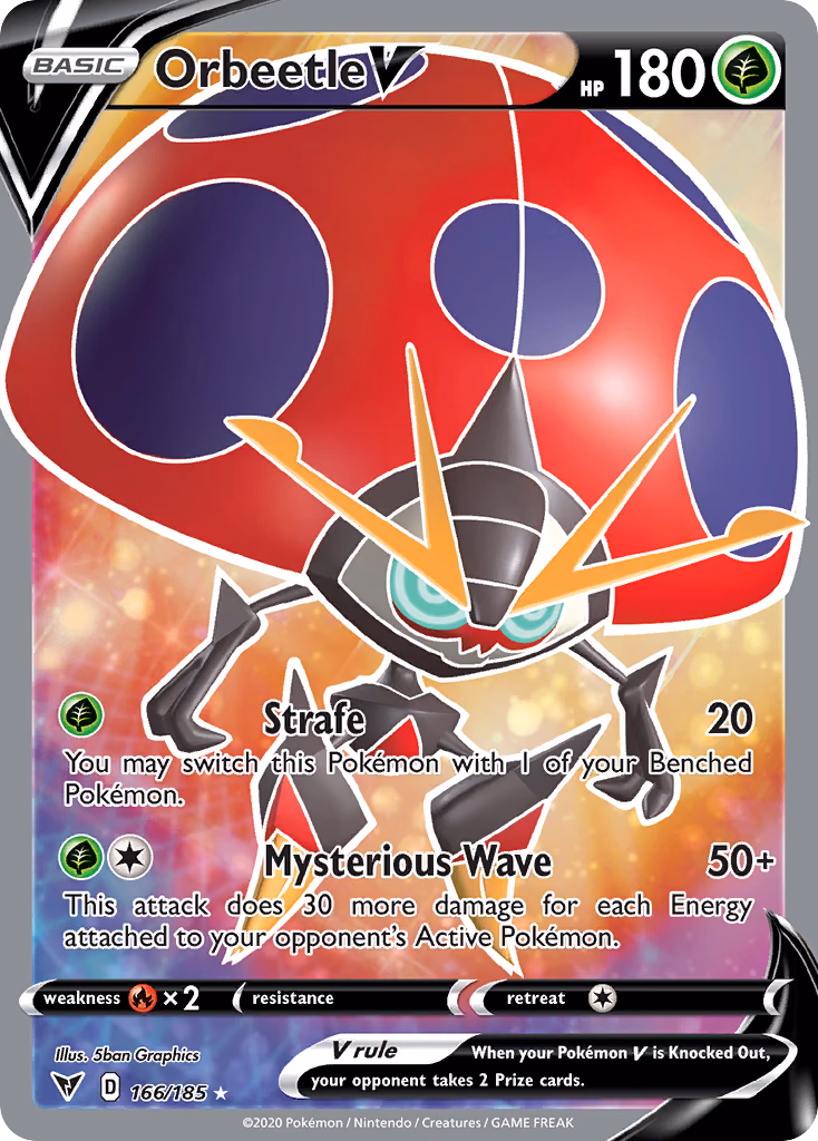 Orbeetle V Pokemon card (166/185, Vivid Voltage)
