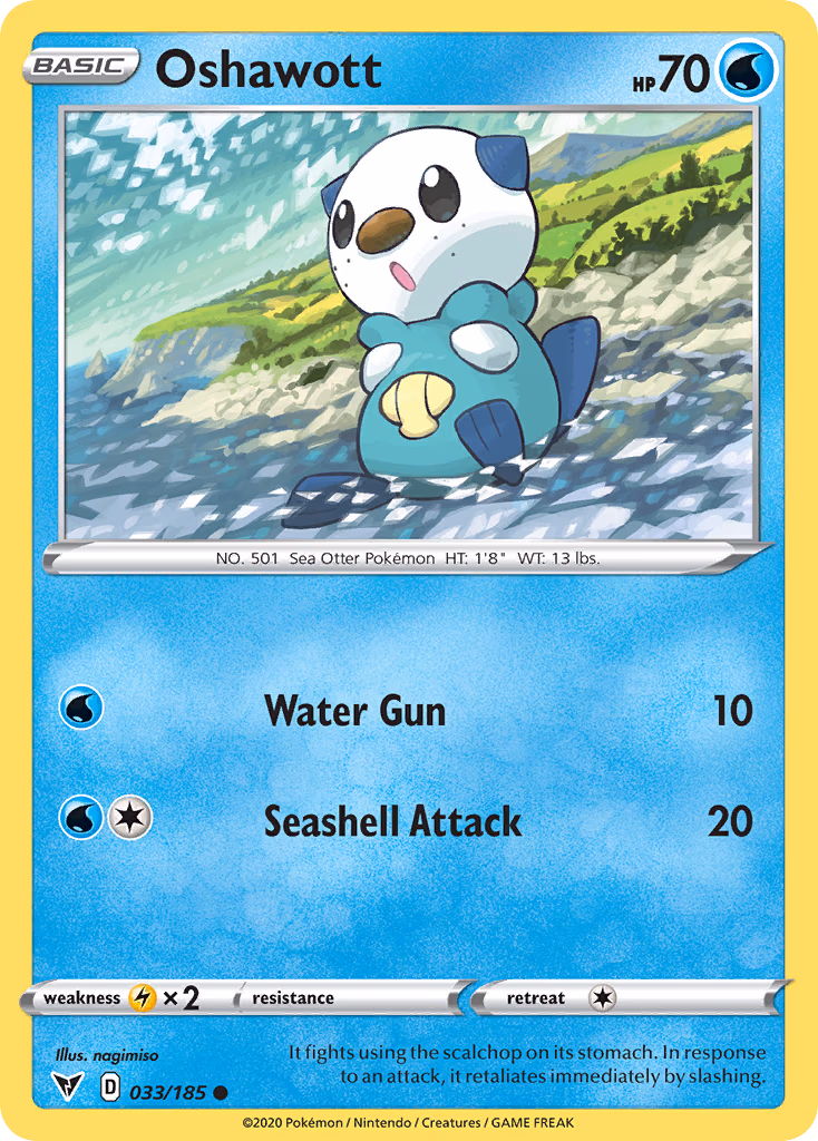 Oshawott Pokemon card (033/185, Vivid Voltage)