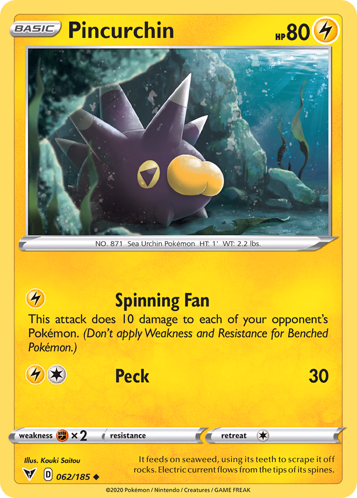 Pincurchin Pokemon card (062/185, Vivid Voltage)