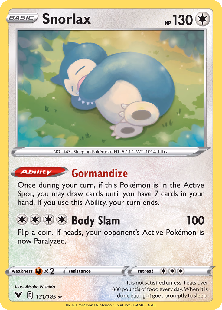 Snorlax Pokemon card (131/185, Vivid Voltage)