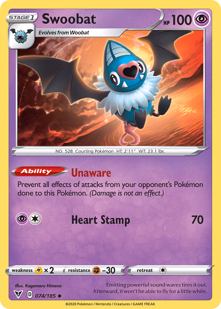 Swoobat Pokemon card (074/185, Vivid Voltage)