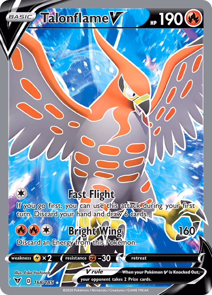 Talonflame V Pokemon card (168/185, Vivid Voltage)