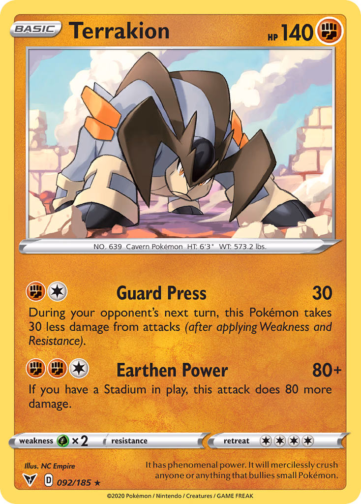 Terrakion Pokemon card (092/185, Vivid Voltage)