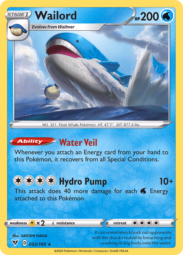 Wailord Pokemon card (032/185, Vivid Voltage)
