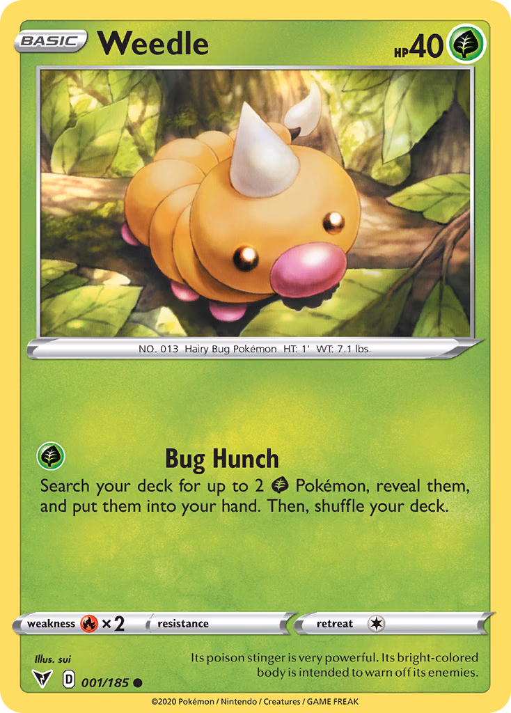 Weedle Pokemon card (001/185, Vivid Voltage)