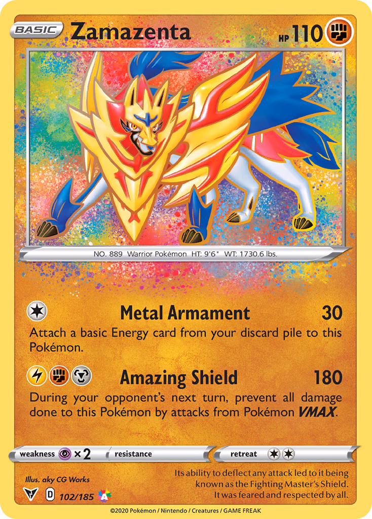 Zamazenta Pokemon card (102/185, Vivid Voltage)