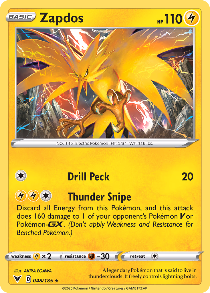 Zapdos Pokemon card (048/185, Vivid Voltage)