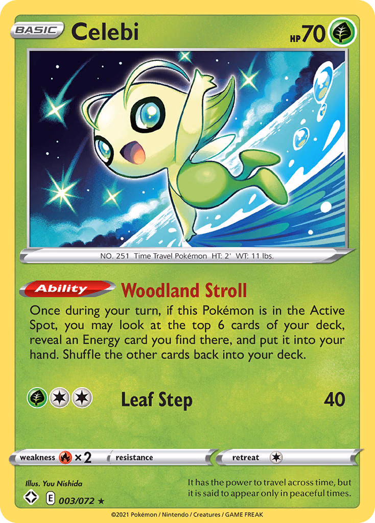 Celebi Pokemon card (003/072, Shining Fates)