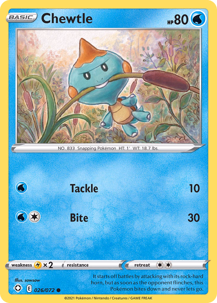 Chewtle Pokemon card (026/072, Shining Fates)