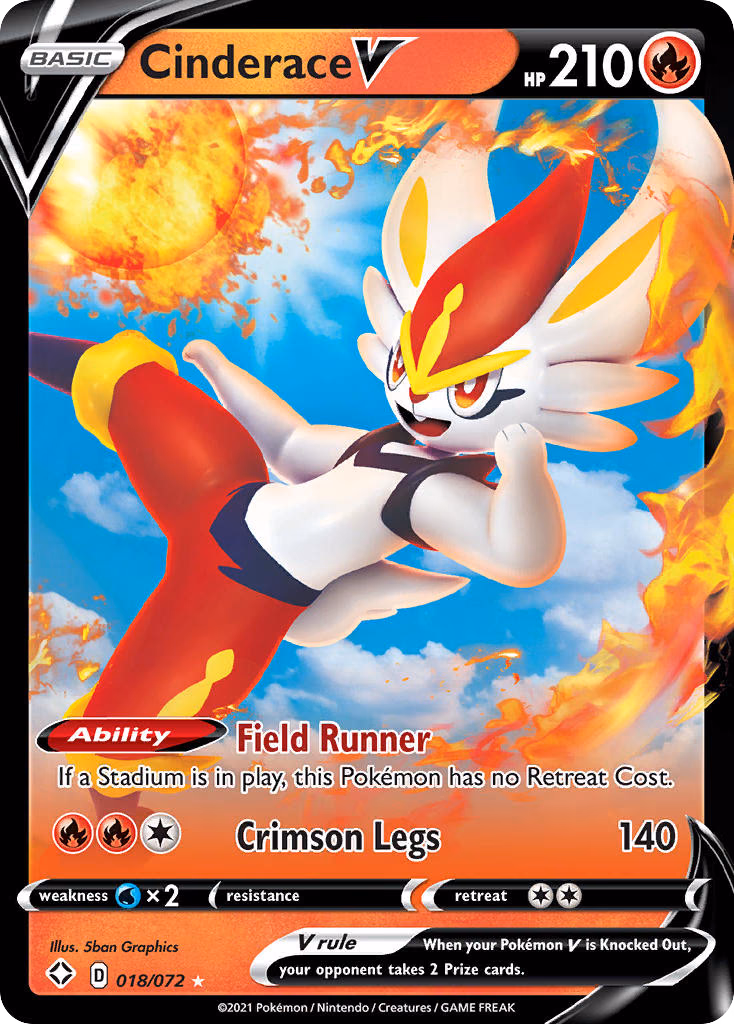 Cinderace V Pokemon card (018/072, Shining Fates)
