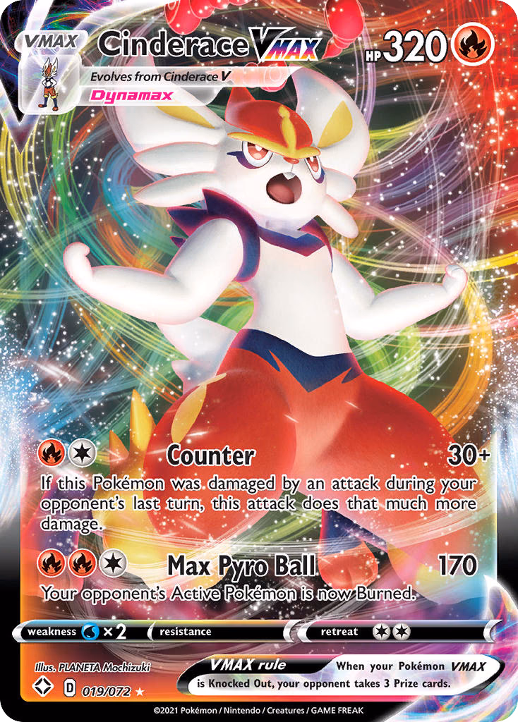 Cinderace VMAX Pokemon card (019/072, Shining Fates)