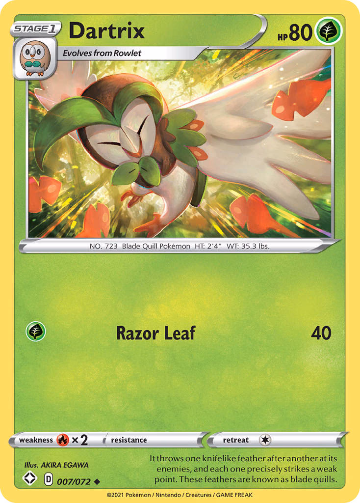 Dartrix Pokemon card (007/072, Shining Fates)