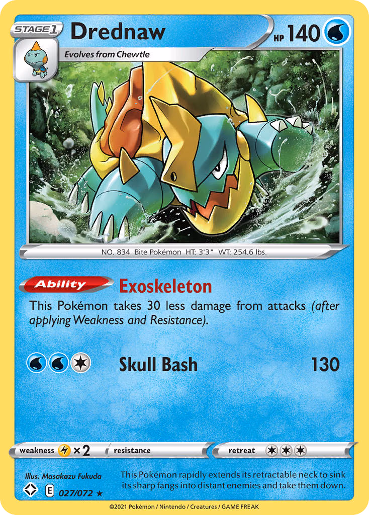 Drednaw Pokemon card (027/072, Shining Fates)