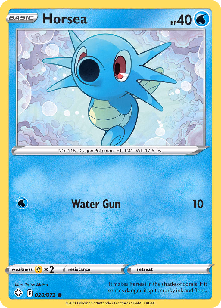 Horsea Pokemon card (020/072, Shining Fates)
