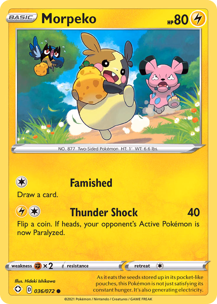 Morpeko Pokemon card (036/072, Shining Fates)