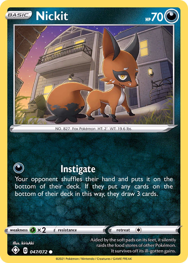 Nickit Pokemon card (047/072, Shining Fates)
