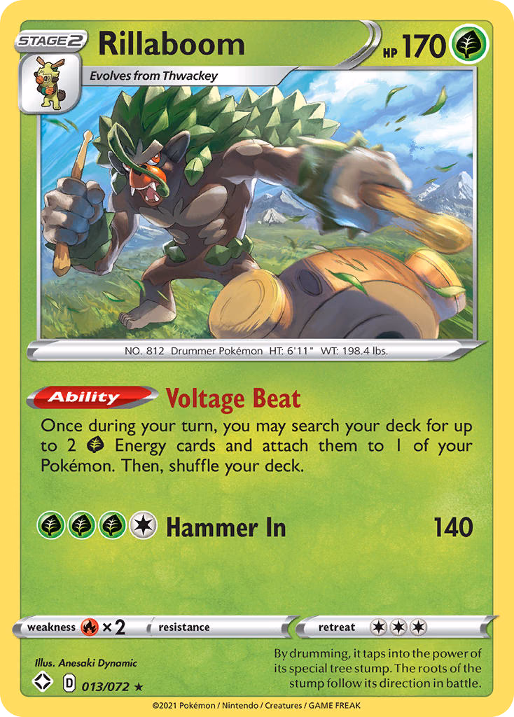 Rillaboom Pokemon card (013/072, Shining Fates)