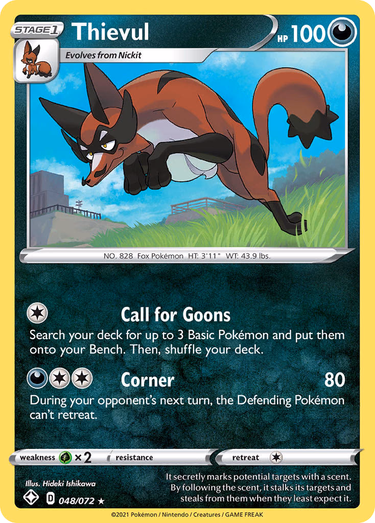 Thievul Pokemon card (048/072, Shining Fates)