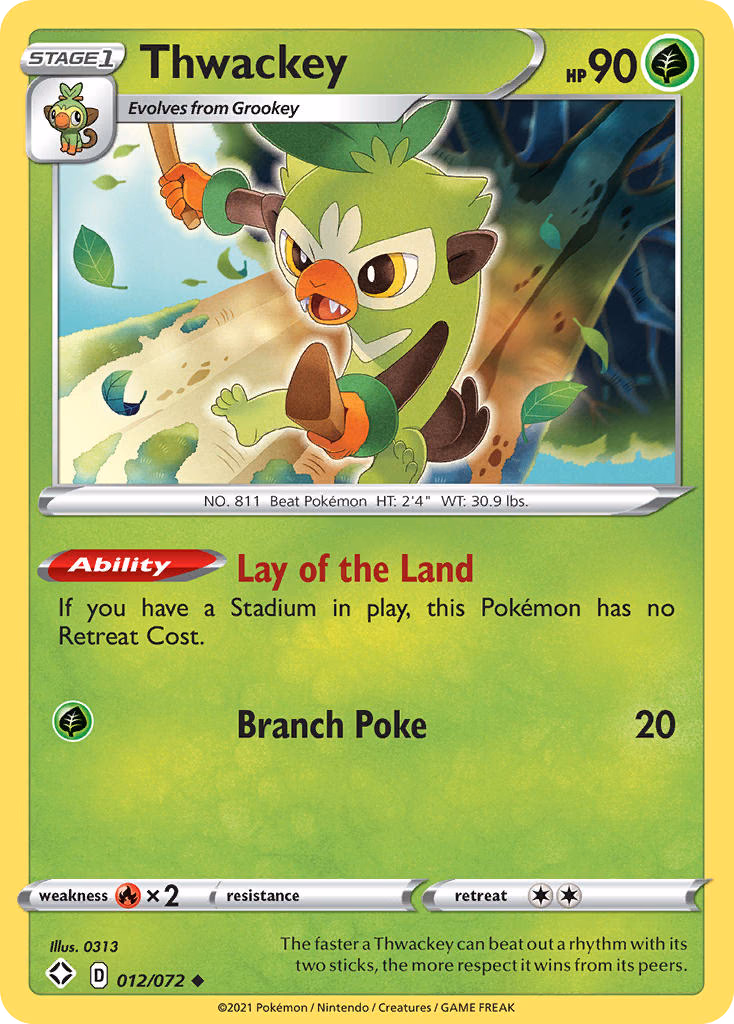 Thwackey Pokemon card (012/072, Shining Fates)