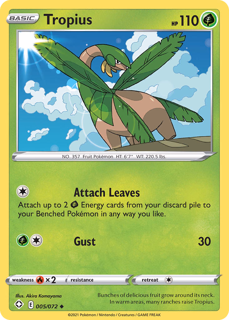 Tropius Pokemon card (005/072, Shining Fates)