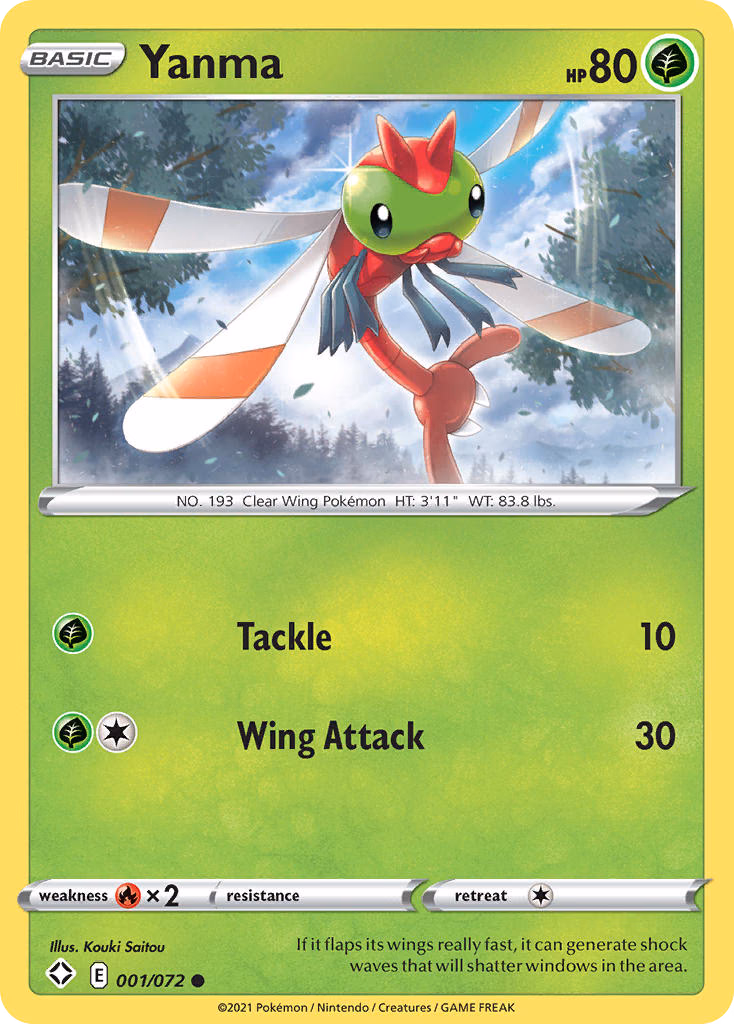 Yanma Pokemon card (001/072, Shining Fates)