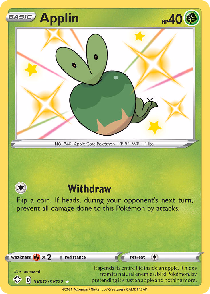 Applin Pokemon card (SV012/SV122, Shining Fates Shiny Vault)