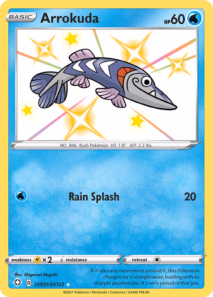 Arrokuda Pokemon card (SV031/SV122, Shining Fates Shiny Vault)