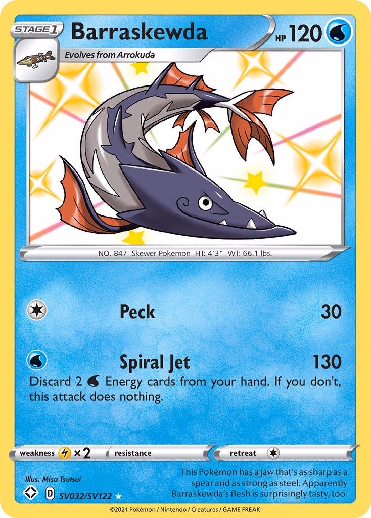 Barraskewda Pokemon card (SV032/SV122, Shining Fates Shiny Vault)