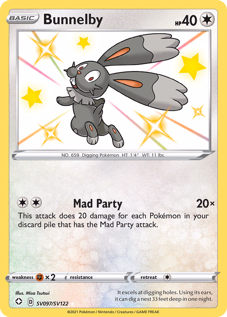 Bunnelby Pokemon card (SV097/SV122, Shining Fates Shiny Vault)