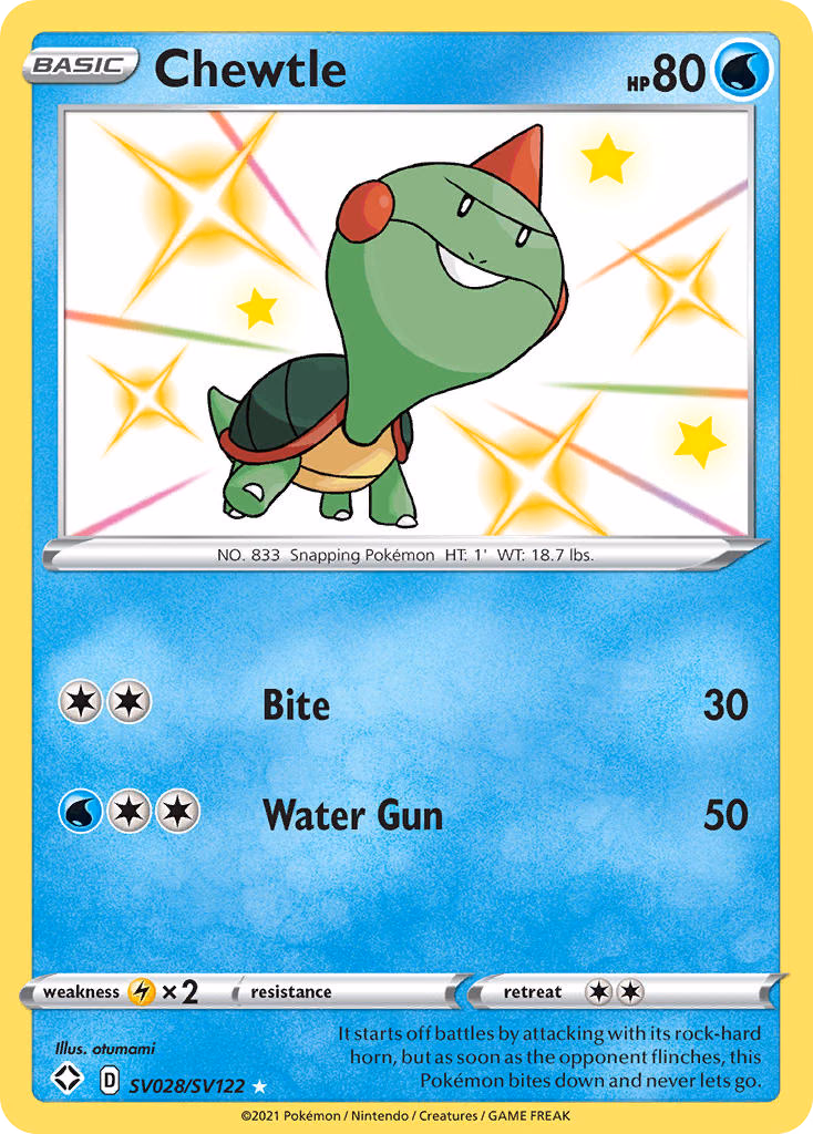 Chewtle Pokemon card (SV028/SV122, Shining Fates Shiny Vault)