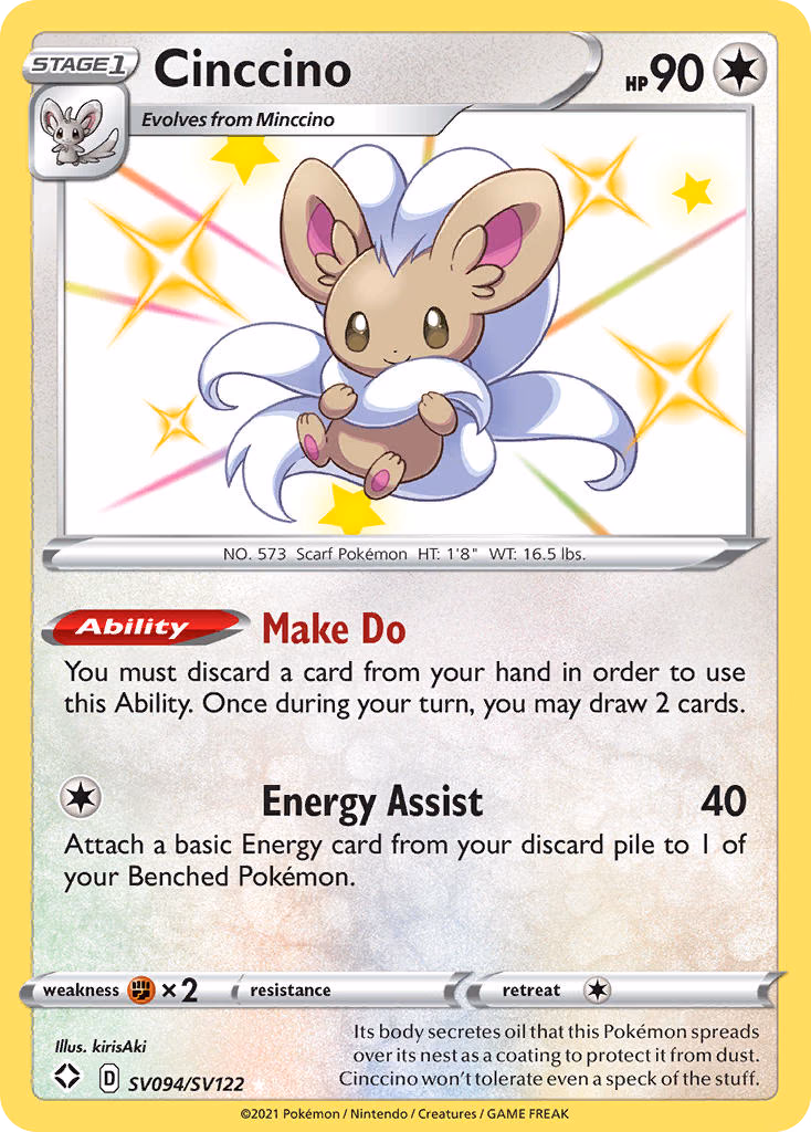 Cinccino Pokemon card (SV094/SV122, Shining Fates Shiny Vault)