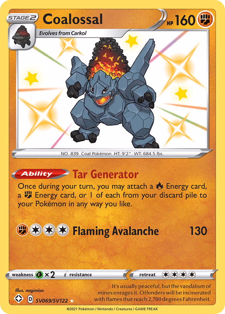 Coalossal Pokemon card (SV069/SV122, Shining Fates Shiny Vault)