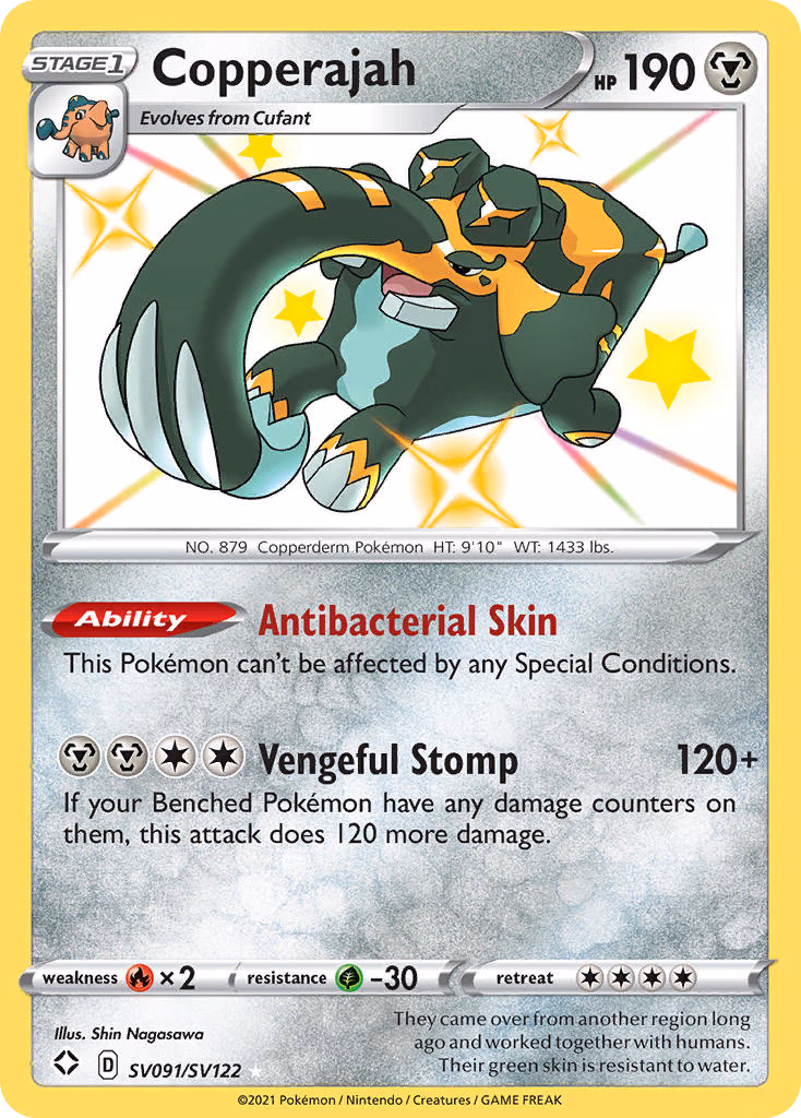 Copperajah Pokemon card (SV091/SV122, Shining Fates Shiny Vault)