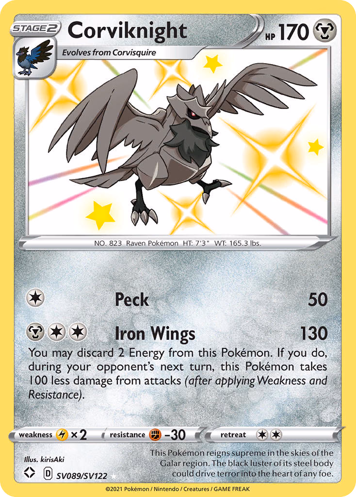 Corviknight Pokemon card (SV089/SV122, Shining Fates Shiny Vault)