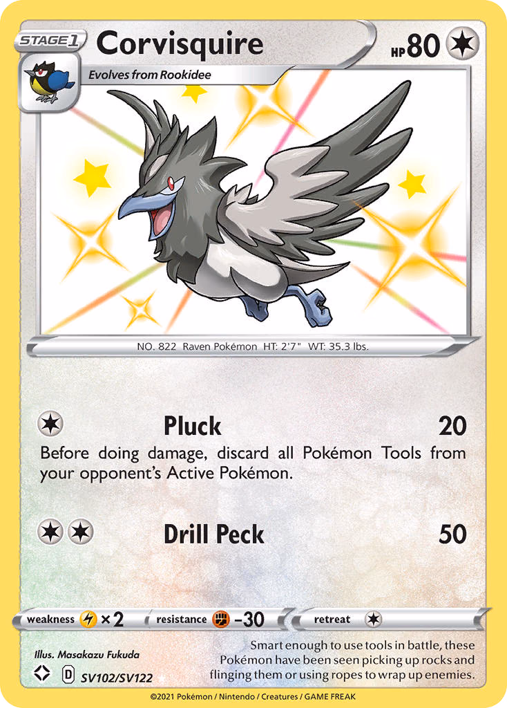 Corvisquire Pokemon card (SV102/SV122, Shining Fates Shiny Vault)