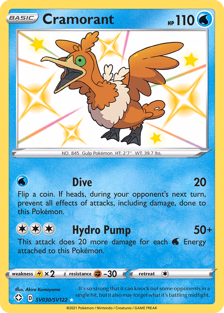 Cramorant Pokemon card (SV030/SV122, Shining Fates Shiny Vault)