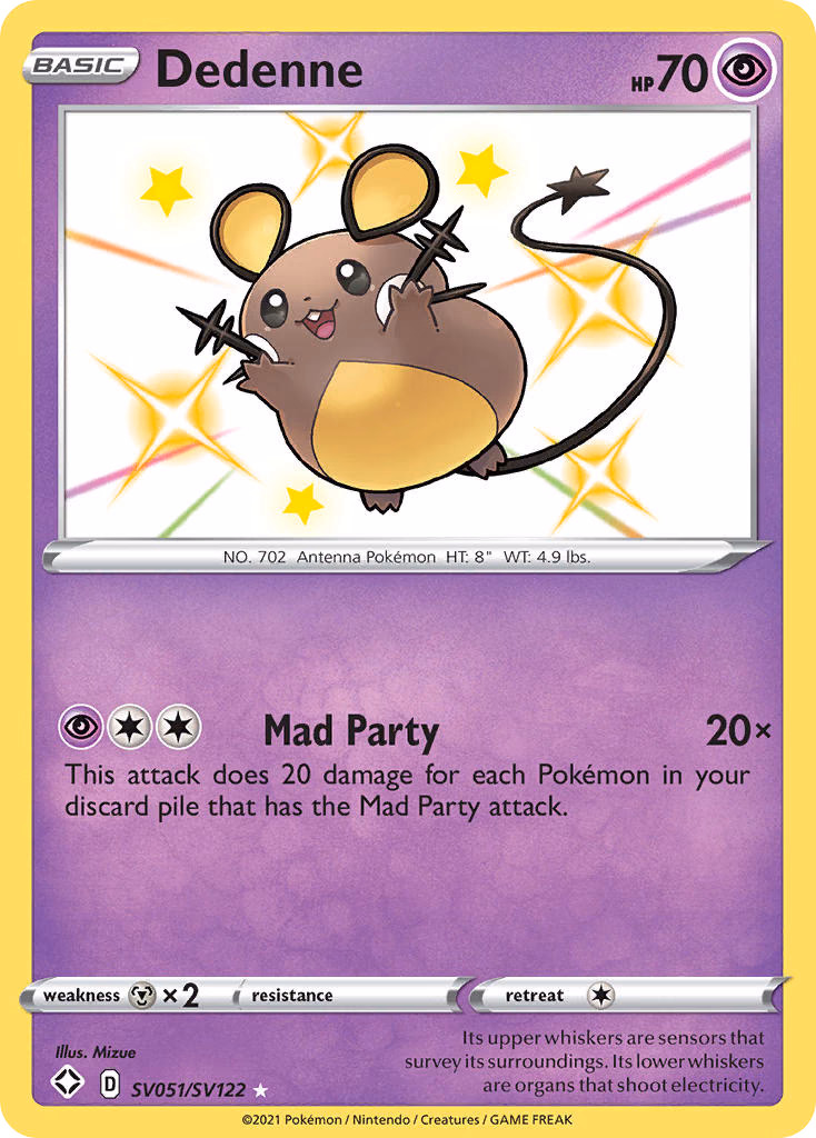 Dedenne Pokemon card (SV051/SV122, Shining Fates Shiny Vault)