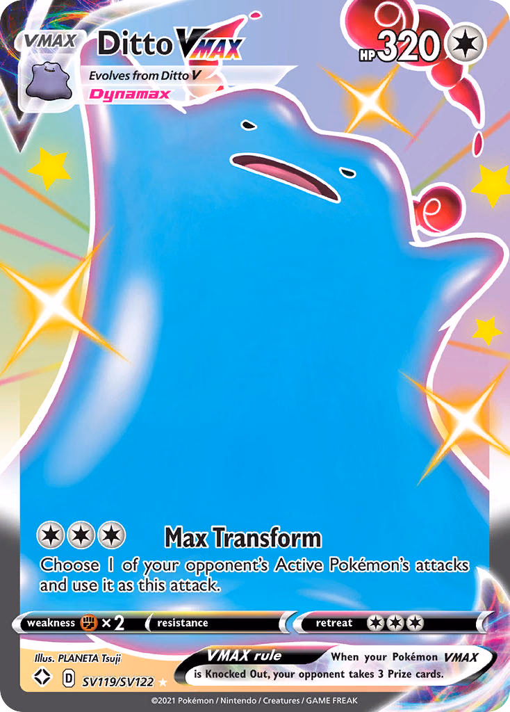 Ditto VMAX Pokemon card (SV119/SV122, Shining Fates Shiny Vault)