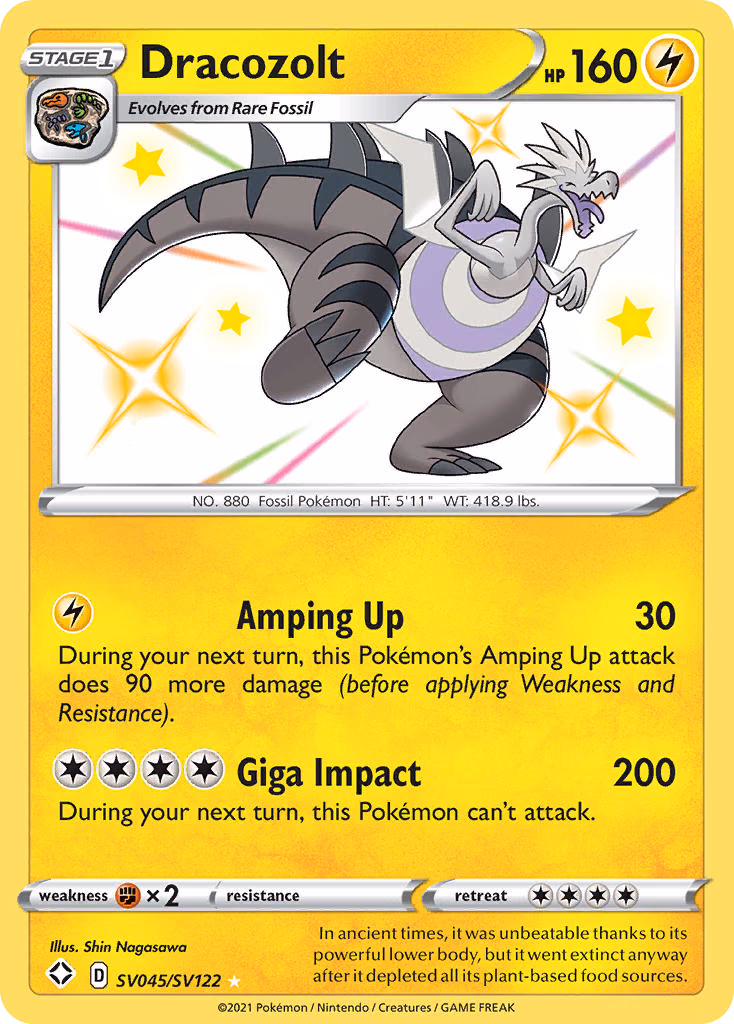 Dracozolt Pokemon card (SV045/SV122, Shining Fates Shiny Vault)