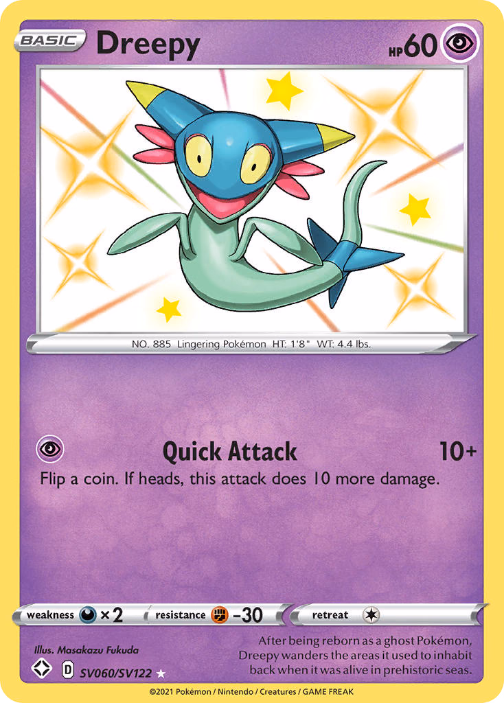 Dreepy Pokemon card (SV060/SV122, Shining Fates Shiny Vault)
