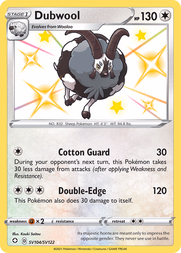 Dubwool Pokemon card (SV104/SV122, Shining Fates Shiny Vault)