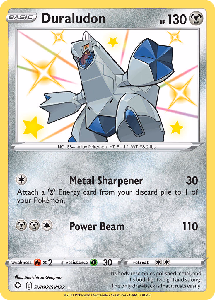 Duraludon Pokemon card (SV092/SV122, Shining Fates Shiny Vault)
