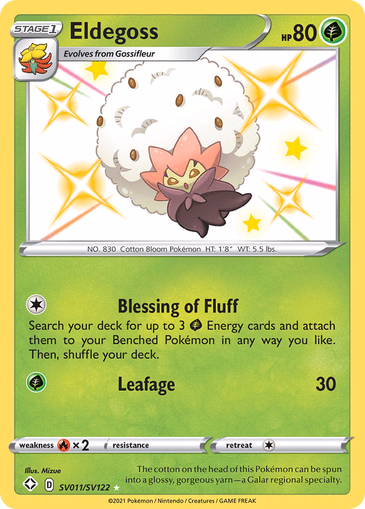 Eldegoss Pokemon card (SV011/SV122, Shining Fates Shiny Vault)