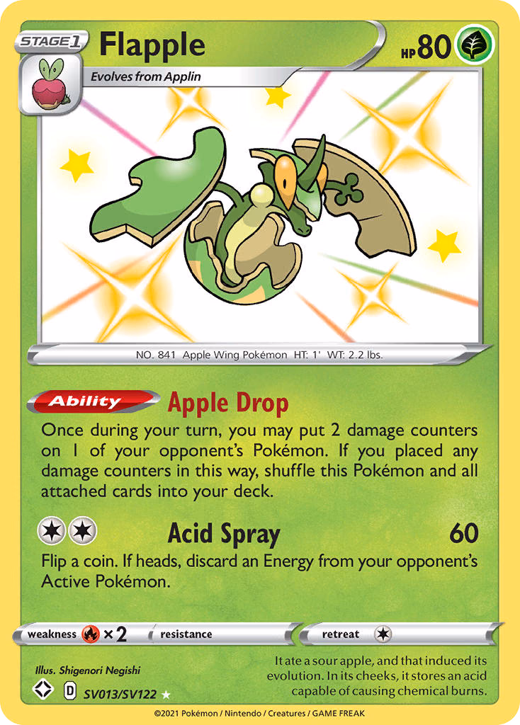 Flapple Pokemon card (SV013/SV122, Shining Fates Shiny Vault)