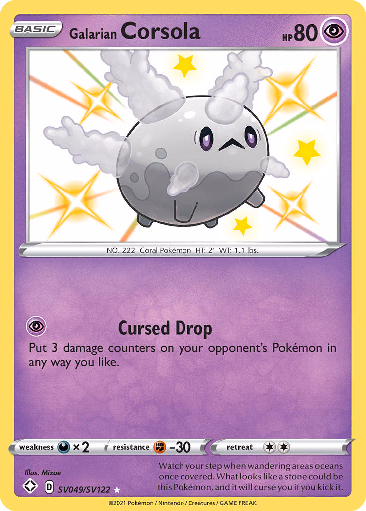 Galarian Corsola Pokemon card (SV049/SV122, Shining Fates Shiny Vault)