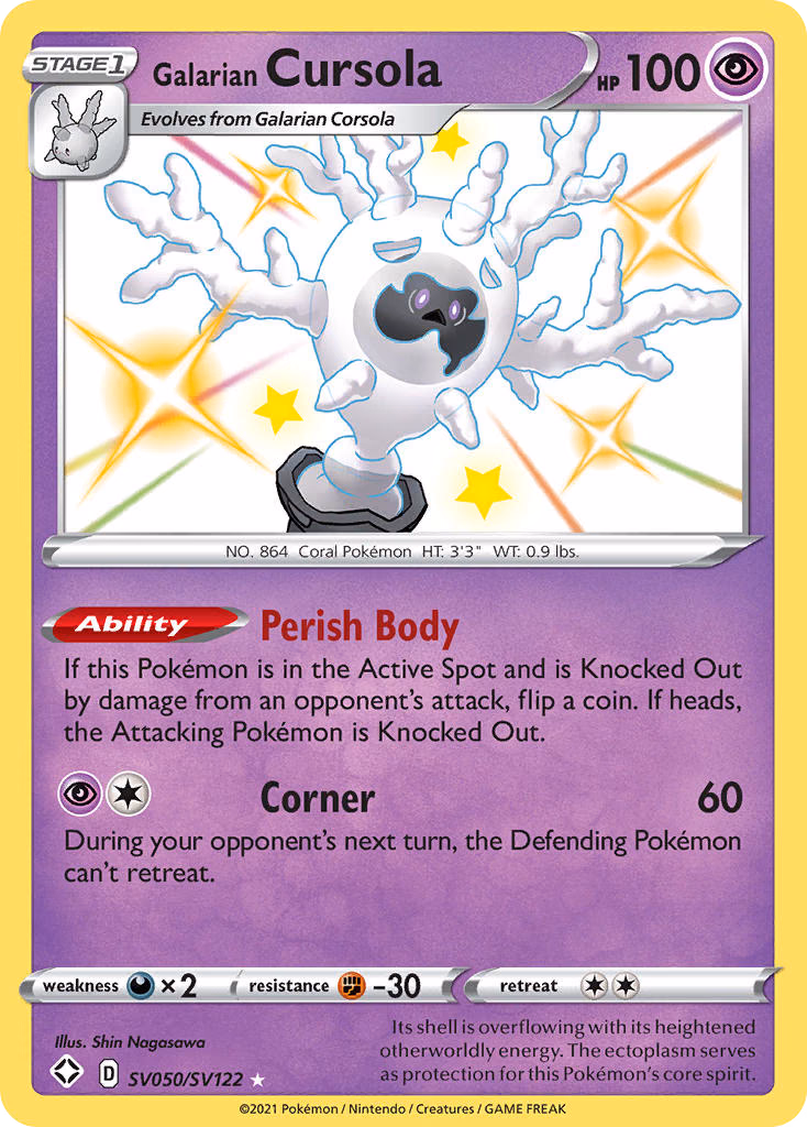 Galarian Cursola Pokemon card (SV050/SV122, Shining Fates Shiny Vault)